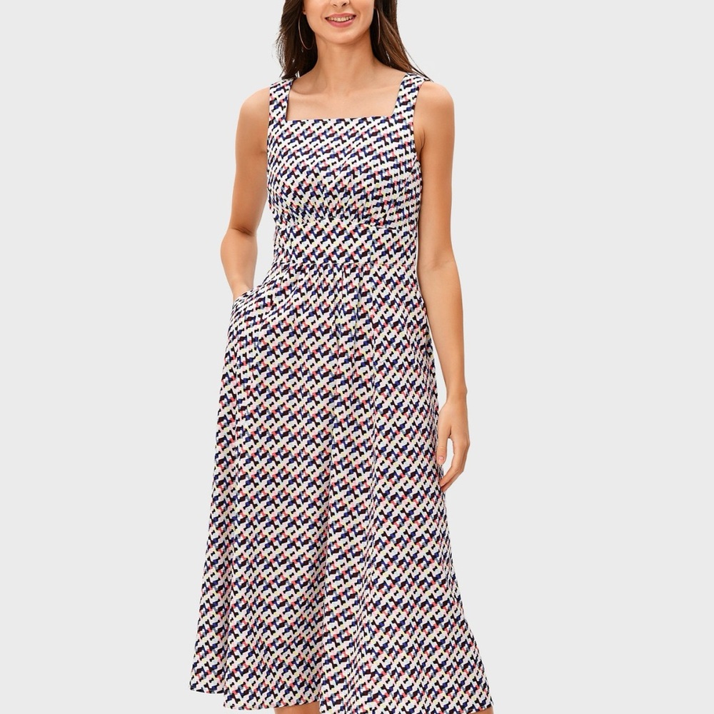 Eshakti Banded Empire Print Cotton Poplin Dress NWOT